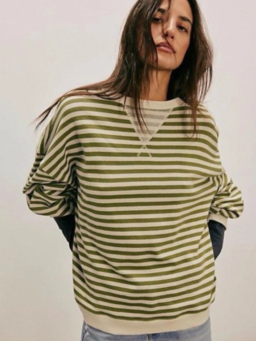 (FP-62) Free People We The Free Classic Striped Oversized Crewneck